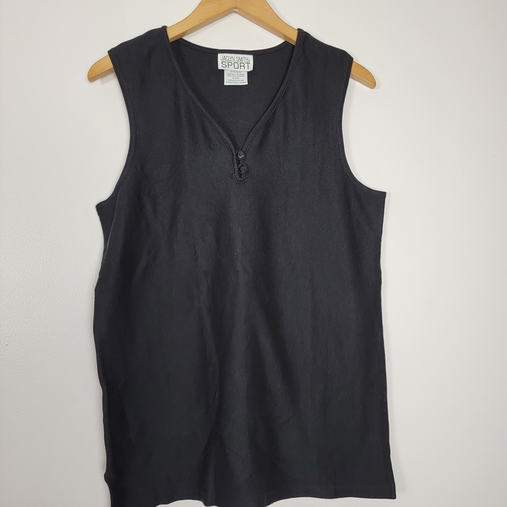 Jaclyn Smith Black V-Neck Tank Top Long Soft Medium Tee Shirt